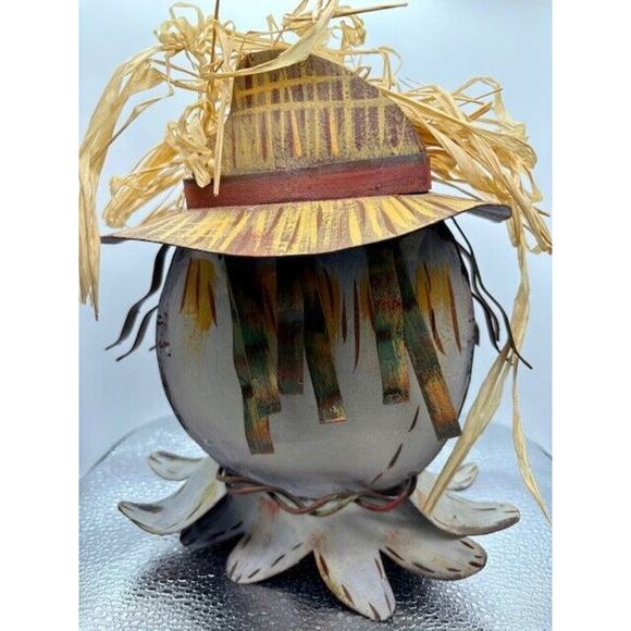 Scarecrow Metal Straw Hair Wood Nose Nut eyes RARE - Picture 4 of 10